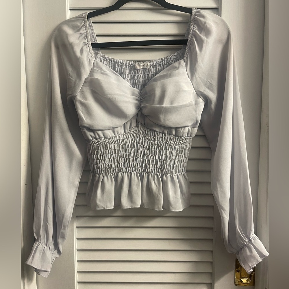 Timing by Abercrombie & Fitch Baby Blue Grey Cropped top, Flowing sleeves Size S
